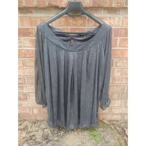 Always Indigo 2X Plus Size Silver Sparkle Shimmer Pleated Blouse Tunic Night Out